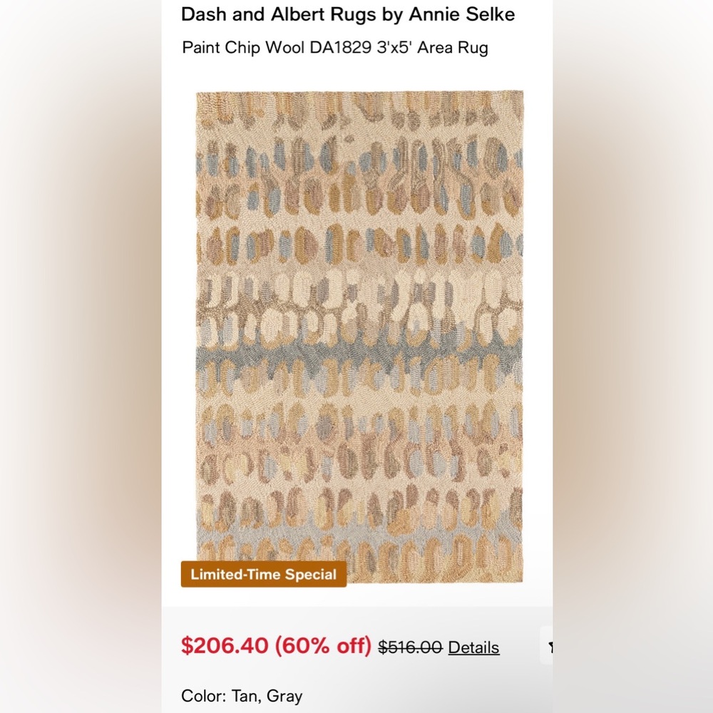 Dash and Albert Rugs by Annie Selke. Paint Chip Wool DA1829 3'x5' Area Rug